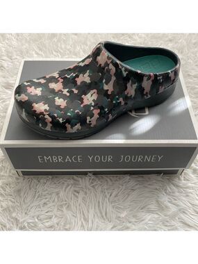 Dansko gray and pink camo foam clogs